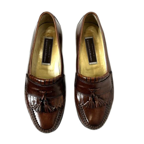 Johnston Murphy Brown Leather Tassel Loafers Dress Shoes Size 10W Made in Italy main image 9